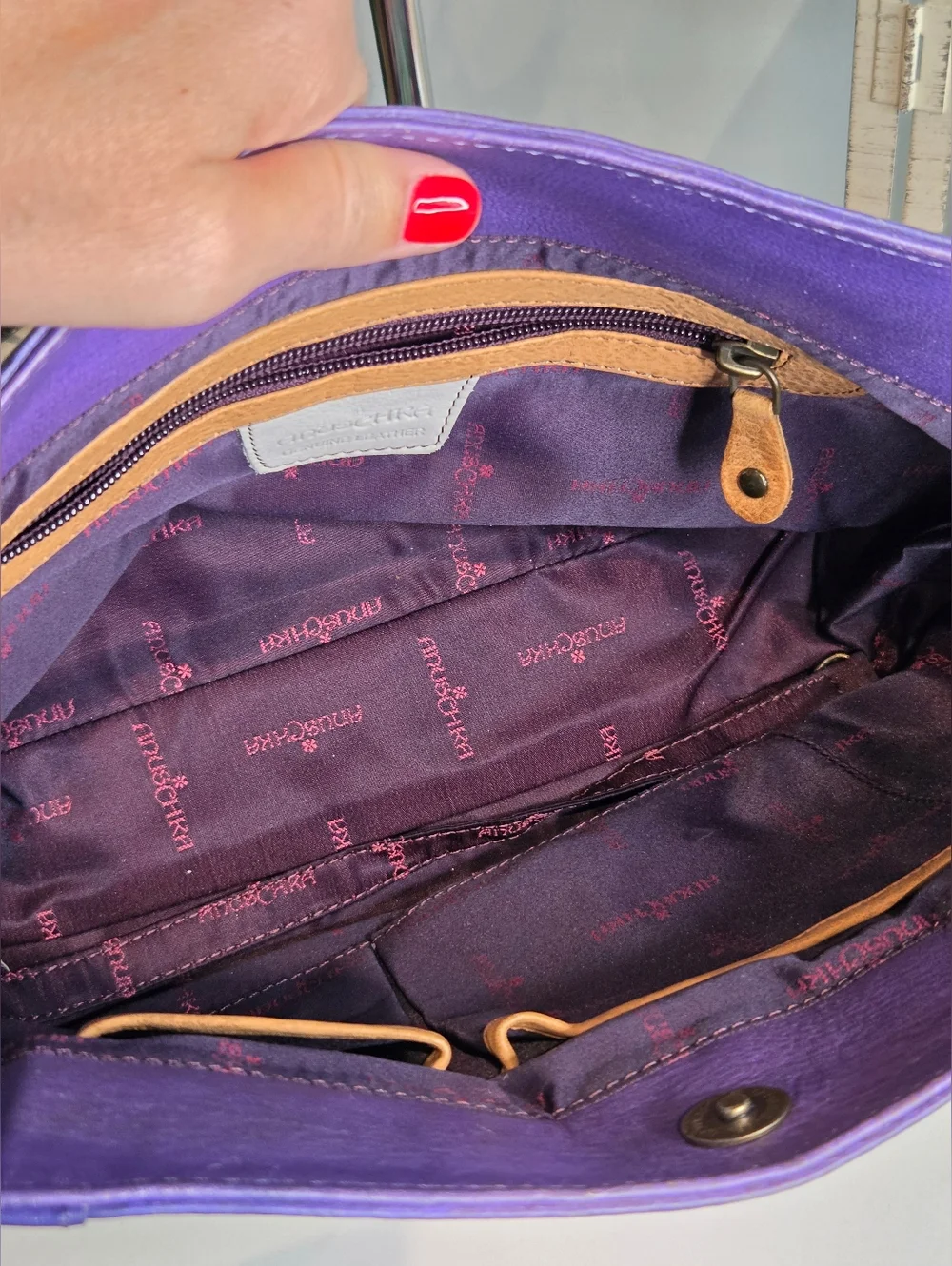 Anuschka Hand-Painted Purple Floral Leather Shoulder Bag - Picture 11 of 14